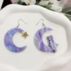 Boucles D'oreilles Pendantes Mignon Violet Lune Étoile Asymétrique Grande Goutte De Résine Acrylique Pour Les Femmes