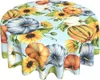 Toalha de mesa de ação de graças redonda 60 polegadas outono colheita laranja azul branco abóbora outono cerceta fundo sazonal feriado decorativo