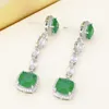 Dangle Earrings Luxury Vintage Square Emerald Long Fashion Silver Color 2024 Accessories For Women