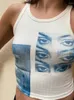 T-shirt da donna Street Portrait Ragazza a righe Moda sexy senza maniche con spalle scoperte Canotta attillata da bambino slim fit Y2K Stile corto estetico