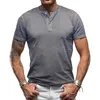 2024 Sommer Herren Einfarbig Kurzarm Henley Shirt Amerikanisches T-Shirt