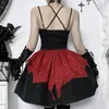 Abiti casual Goth Croce Rossa Fasciatura Senza maniche Party Sexy Vintage Lace-up Backless Mini Abito Lolita Y2K Elegante Donna Corto