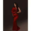 Red Ruffle Maternity Dress Photoshoot Photography Dress Baby Shower Dresses for Pregnant Woman