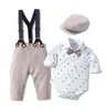 Conjunto de ropa de mameluco para bebé niño con sombrero de lazo Traje de verano a rayas de caballero con lazo Conjunto de mono para niño pequeño Ropa para niño pequeño 3486074