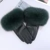 Gants de coupe en fourrure de renard naturelle en peau de mouton pour femmes, en cuir véritable, chauffe-poignet, hiver, mitaines chaudes à la mode, doublure polaire240125