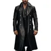 Men's Trench Coats Stylish Waterproof Black Pu Leather Jacket For Men Double Breasted Outerwear Full Sleeve Casual And Easy To Care