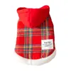 Dog Apparel Red Plaid Hooded Jacket Clothes Fashion Horn Button Design Small Dogs Clothing Cat Kawaii Festival Party Pet Items Wholesale