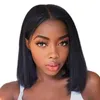 Wig female black short straight hair middle split Bobo wave head high temperature silk chemical fiber front lace headgear