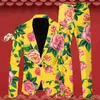 Herenkostuums Blazers 2-delig rokkostuum Heren Vintage bedrukte zakrevers Knoopjaspak heren y2k Trendy retro rekbaar bloemen herenblazerspak