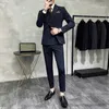 Herrdräkter blazrar (blazer+väst+byxor) brudgummen bröllop manlig kostym lyx varumärke mode randig mens casual business office dubbel breasted kostym