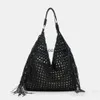 Shoulder Bags Rope Tassel Crochet Shoulder Bag Luxury Hollow Knitting Women Designer Handbags Handmade Woven Tote Bohemian Travel Beach BagsH24219