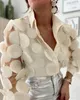 Dames blouses mode bloemen patroon lange mouw top semi-shier mesh patch ontwerp vrouwen casual knop los elegant