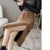 Saias femininas inverno a linha midi saia outono café cintura elástica vintage sexy split veludo escritório para trabalho com bolsos