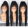 Perruque Lace Front Wig synthétique tressée longue cornrow, perruque Micro tresses de couleur noire et brune avec cheveux de bébé résistants à la chaleur pour l'afrique ame9188438