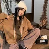 Kvinnors hoodies sonneesd koreansk vinter vintage dragkedja huvtröjor harajuku lat stil full ärm tjockare varm plysch lös tröja