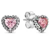 Stud Earrings Authentic 925 Sterling Silver Elevated Heart Earring Ring Necklace With Pink Crystal For Women Birthday Gift Fashion Jewelry