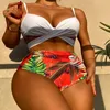 Damenbadebekleidung FS Sexy Frauen Roter Druck Hohe Taille Bikini Set Ausgehöhlter Badeanzug Lange Kittel Drei Stücke 2024 Sommerankunft