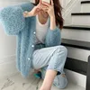 Women's Knits Autumn/Winter V-neck Cardigan Knit Mohair Fashion Loose Single-breasted Sweater Jacket Thick Crochet