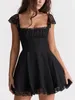 Casual Dresses GypsyLady Black Sexy Chic Mini Dresss Cotton Lace Hollow Out Sleeveless Backless Tie Up Party Women Ladies Vestidos