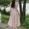 Sukienki imprezowe damskie sukienki letnia szyfonowa wróżka solidka midi 2024 Koreańska biała elegancka elegancka wysoka talia Slim Long Spirt Y2K
