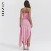 Casual Dresses Boozrey Sexig Solid Slash Neck Asymmetrical Party for Women Elegant Pink Sleeveless Halterneck Breast Wrap klänning