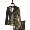 Costumes pour hommes Blazers Szmanlizi Double boutonnage noir or Floral Jacquard Slim Fit hommes costumes mariage marié Tuxedos fête veste pantalon Terno Masculino