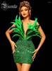 Vestidos casuais vc verde lantejoulas vestido mulheres bonita pena embelezada sem mangas sexy baile curto 2024 verão