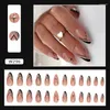 False Nails 24st Black Gold Flowers Lines Long Almond Fake Nials Simple French Paschable Press On Nail Tips Diy Manicure