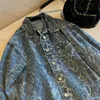 Printed Denim Shirt Women Designer Blouses Casual Lapel Long Sleeve Denim Jacket