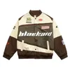 Herrjackor Trendiga Europa och USA: s Bomber Jacket Hip-Hop Letters Brodery Splicing Leather Baseball Suit Y2K