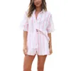 Kvinnors spårvit Vita randiga mode shorts passar fest casual sommar kortärmad lapel-knapp-ner skjorta dragsko