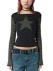 T-shirts Femmes Femmes Y2K Chemise rayée Esthétique Manches longues Col rond Star Stripes Slim Fit Dames Harajuku Tops pour Casual Quotidien