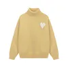 AMI Sweater Men's and Women's Spring and Autumn High Neck Sweater Thick Peach Heart A Embroidered High Street Leisure Fashion Trendy Long sleeved Pullover 004