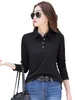 2023 Autumn Button Polo Collar Long Sleeve Cotton Tshirt Female Clothing Classic Tee White Black Purple Army Green S3XL TOPS 240129