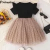Prowow – robes assorties pour filles de 4 à 7 ans, tenues assorties avec nœud en Patchwork, maille imprimée noire, ensembles de vêtements pour enfants en bas âge