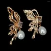 Boucles d'oreilles pendantes YYGEM 9x13mm perle de riz blanc de culture plaqué or en forme de papillon bijoux cadeau pour femmes