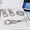 2024 Ensemble de bijoux de mariage faits à la main Top vente en argent sterling 925 pavé de saphir blanc CZ diamant pierres précieuses boucles d'oreilles pendantes collier clavicule anneau ouvert cadeau