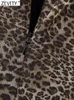 Casual Dresses Zevity 2024 Women Sexy Stand Collar Leopard Print Pleated Design Mesh Long Dress Female Chic Back Bick Zipper Party Vestidos