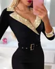 Mode femmes robe ALine robe dames Sexy col en V Mini robes à manches longues Blouses Clubwear Club une pièce jupes vêtements