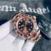 Orologio sportivo da uomo meccanico con diamanti colorati, orologi di design subacquei, movimento automatico, zaffiro, acciaio inossidabile, completamente funzionale, ora mondiale