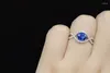 Pierścienie klastra SFL2024 SAPPHIRE Ring Real Pure 18K Sri Lanka Peacock Blue Blowce 1,39ct Diamonds Stones Sami