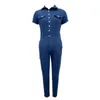 Summer Women Fashion Slim Kumpsuit Kobieta krótkie rękawowe półbutton Placket Rompers Ołówek dżinsy Casual Wear Streetwear 240124