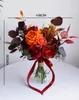 Wedding Flowers PEORCHID Orange&Burgundy Rose Bridal Bouquet Vintage Artificial Mixed Color Bridesmaid Hand Hold For Brides