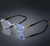 Frame High Quality Reading Eyeglasses Presbyopic Spectacles Clear Glass Lens Unisex Rimless Antiblue light Glasses Strength 10 2904080