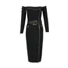 Casual Dresses VC 2024 Autumn Winter Black Bandage Dress for Women Front Dxhetsdesign Off Axla Longeple Midi Celebrity Party