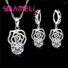 Necklace Earrings Set Sterling Silver 925 Fine 24 Models Option Cubic Zircon Rhinestone Charming Pendant Wedding Engagement Accessory