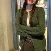 レディースニットグリーンニットカーディガン女性コートヴィンテージセーターカジュアルストリートウェア居心地の良いボタン秋の冬Oネック韓国スタイルファッション