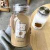 450ml dos desenhos animados urso garrafa de água de vidro grosso resistência ao calor garrafas bebendo bonito leite café tumblers para estudante menina presente 21102263b