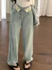 Pantalon femme femme rabat lettre patchwork jean droit printemps américain simple surdimensionné taille haute décontractée streetwear dame jambe large