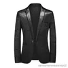 Mäns kostymer blazers Autumn New Mens Prom Party Dress Suit Black / Blue Fashion Men Small Jacquard Blazers Jacka and Pants Storlek 6xl-S